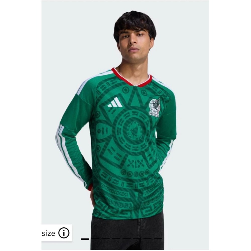 ADIDAS Mexico 26 Home Long Sleeve Jersey in Green Men Small Slim Fit NWT - Picture 1 of 12
